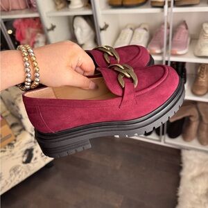 Women's Burgundy Loafers with Chain Detail
